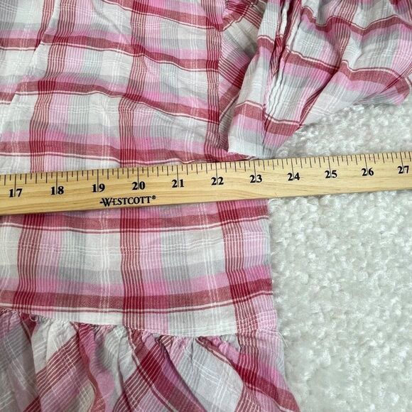Sundance Janis Pink Plaid Ruffle 3/4 Sleeve Blouse - Picture 6 of 8